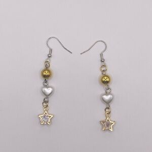 Chic Gold and Silver Star Heart Earrings